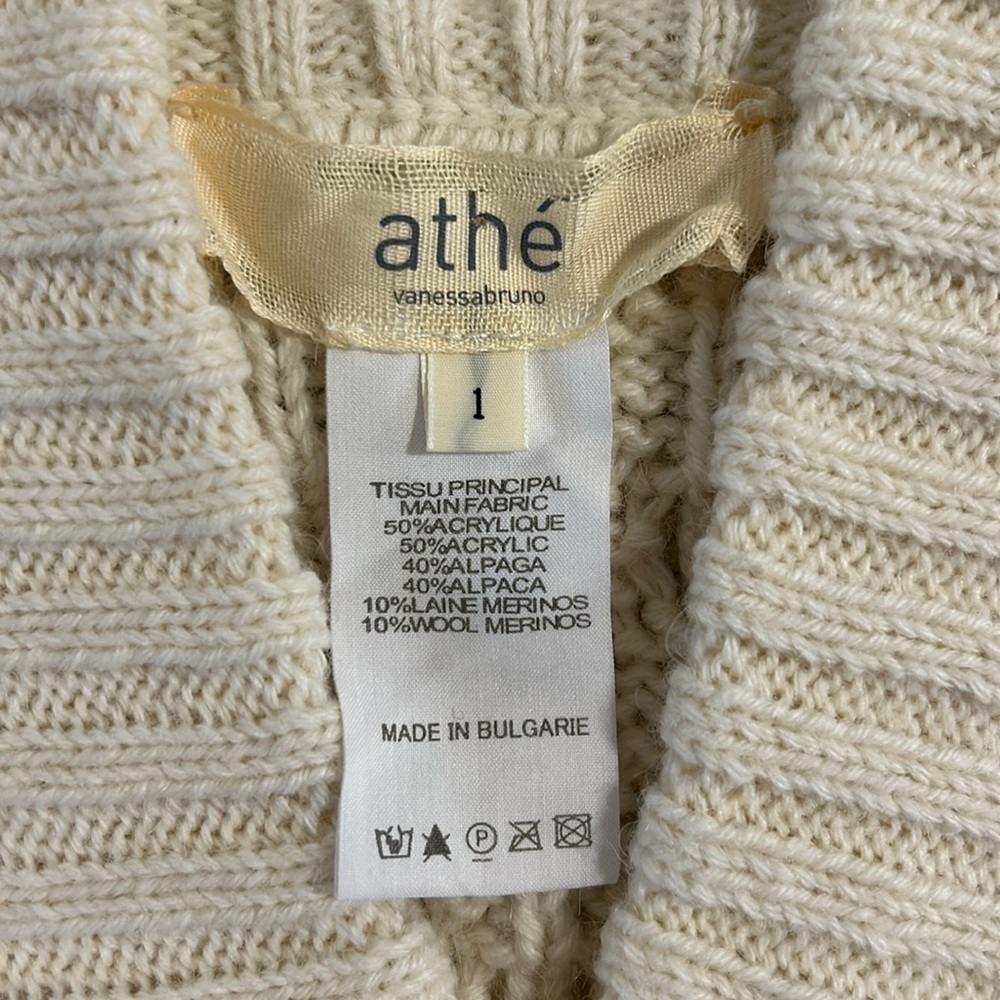 Vanessa Bruno Athé Cable Knit V-Neck Poncho Sweater in Ecru - Alpaca Wool Blend - Picture 7 of 7